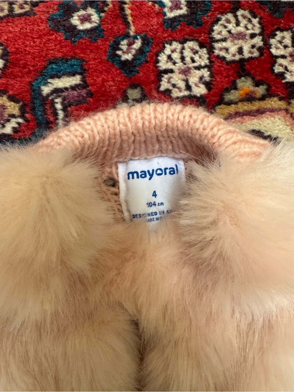 Mayoral Girls Light Pink Faux Fur-Trim Coat